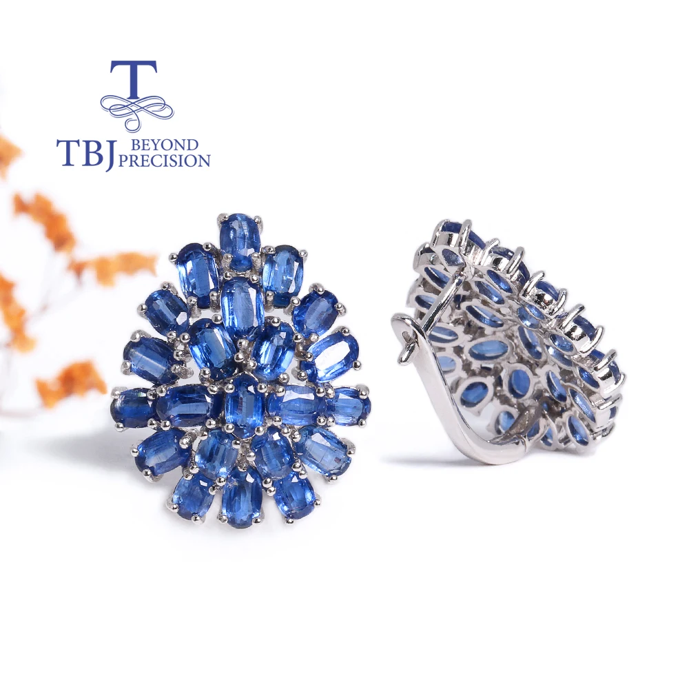 

Elegant Women's 925 Silver Big Earrings with Natural Blue Kyanite Multi-Gem Design for Wedding And Banquet Wear