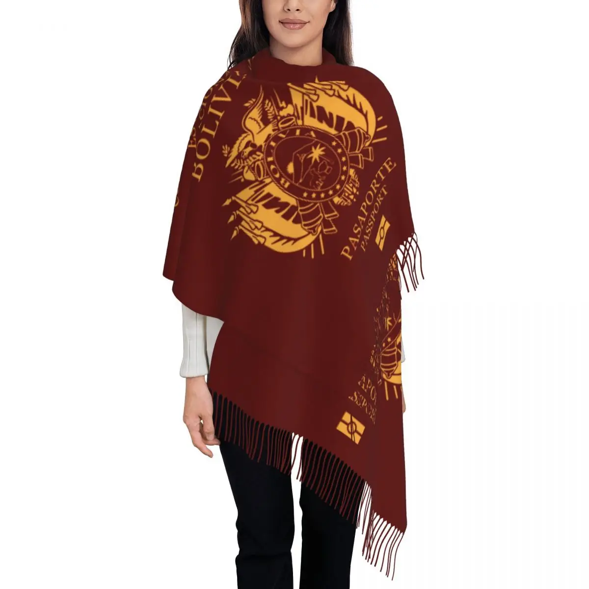 

Custom Bolivia Passport Tassel Scarf Women Winter Fall Warm Shawls Wraps Ladies Scarves