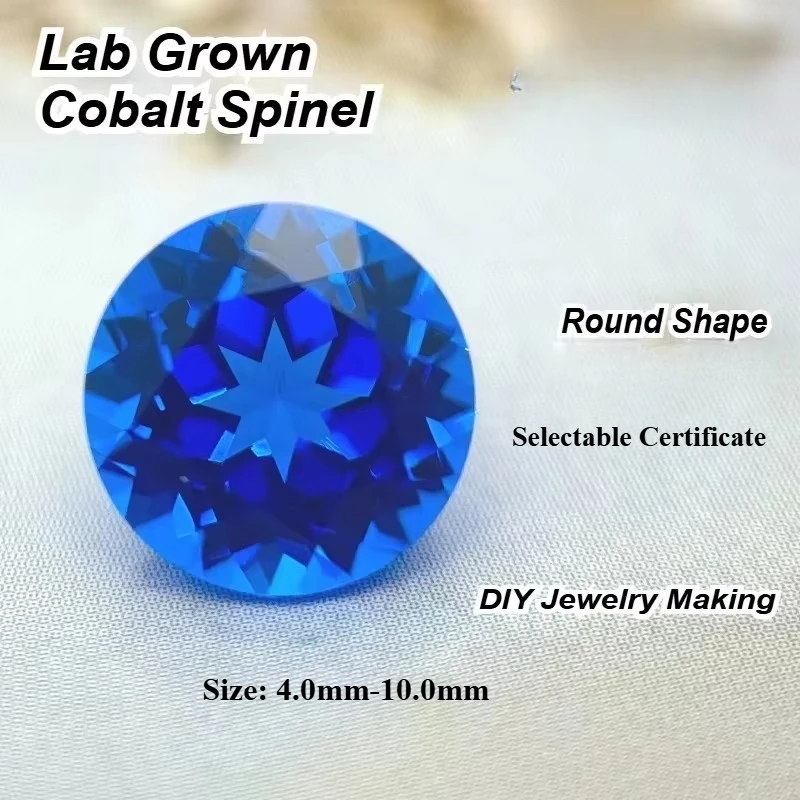 Hochwertiger, im Labor gezüchteter Cobalt-Spinell-Edelstein in runder Form für die Herstellung von Schmuck, Ringe und Anhängern – Materialien zur Auswahl, Zertifikat erhältlich. – Detail 1