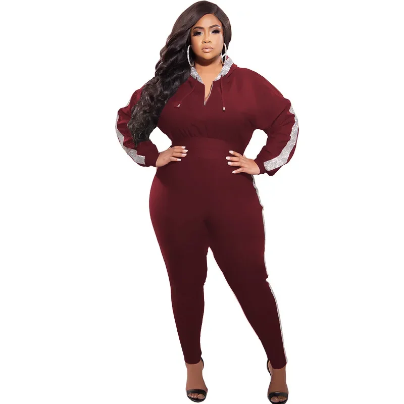 XL-5XL 2024 Plus Size Women Clothing Two Piece Sets Solid Color Sweatsuit for Women Sport Coat and Pant Suit Female Outfits