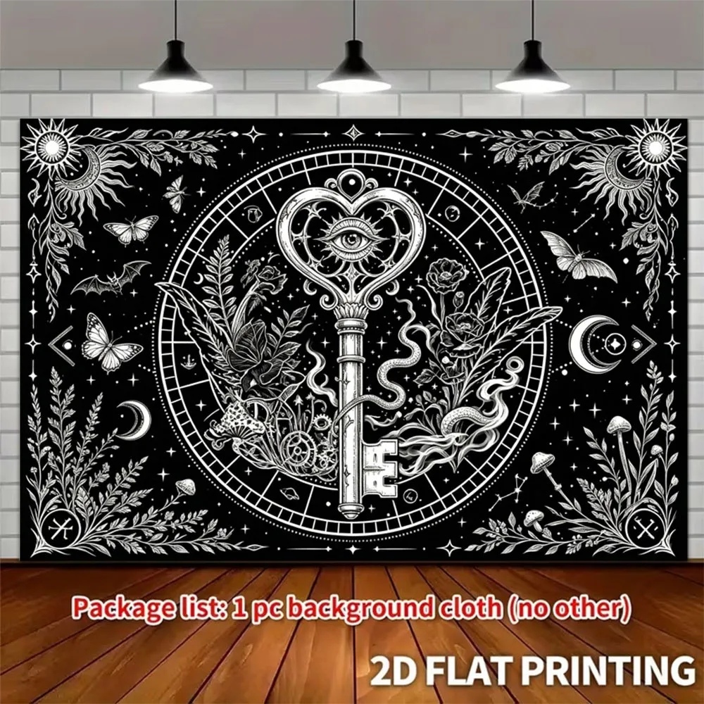 Gothic Victorian Mystical Black And White Illustration Tapestry 1pc Multiple Specifications Decorative Backdrop Banner With Hear