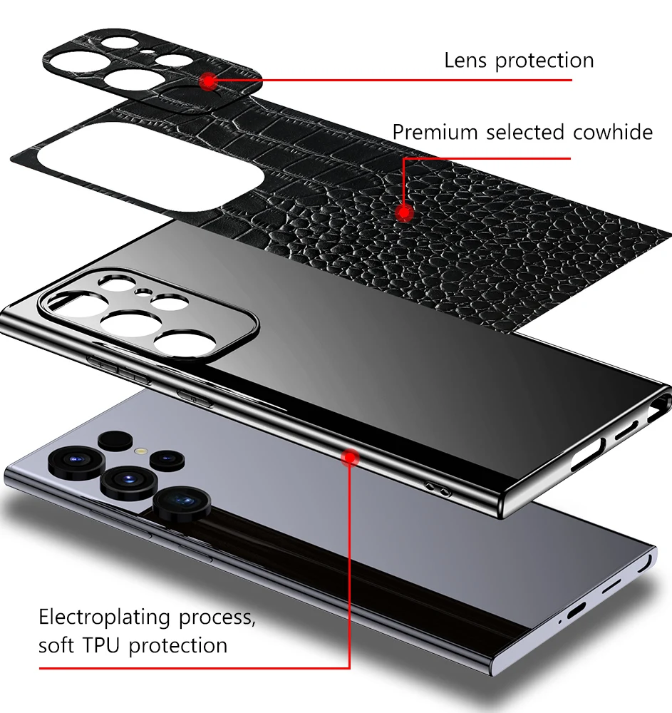 Genuine Leather Phone Case for Samsung Galaxy S25 S24 Ultra S23Ultra S 25 Plus Soft Edges Shockproof Camera Protection Cover