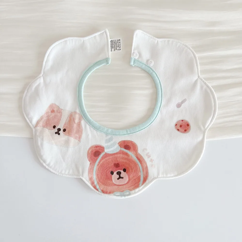 

Sweet Cartoon Anti-vomiting Bibs Cotton Yarn Flower Shape Baby Drooling Bibs Round Neck Rotatable Saliva Towel Infant