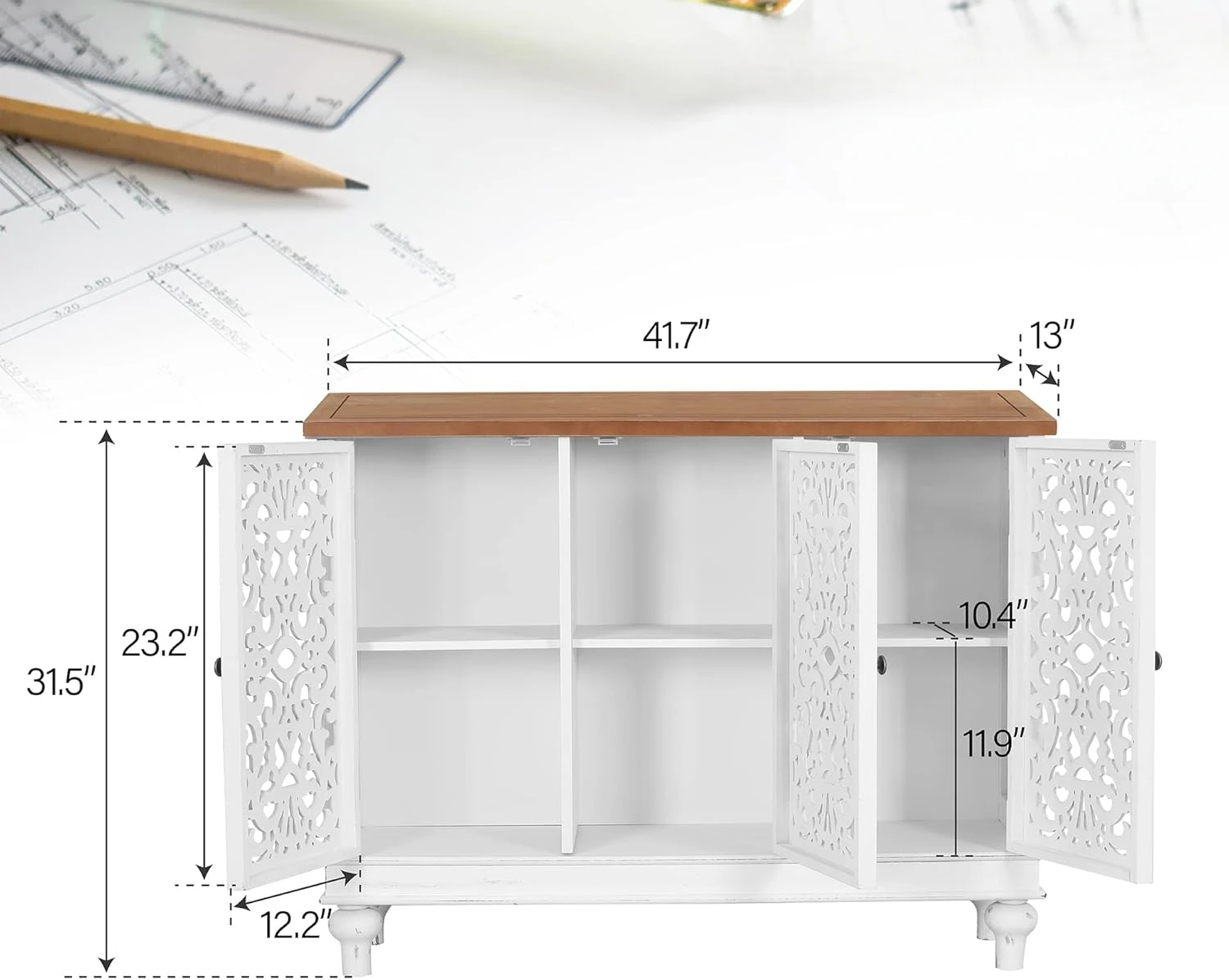 Accent Cabinet with Doors - Farmhouse Credenza Cabinet for Living Room, Sideboard Buffet Cabinet with Storage White