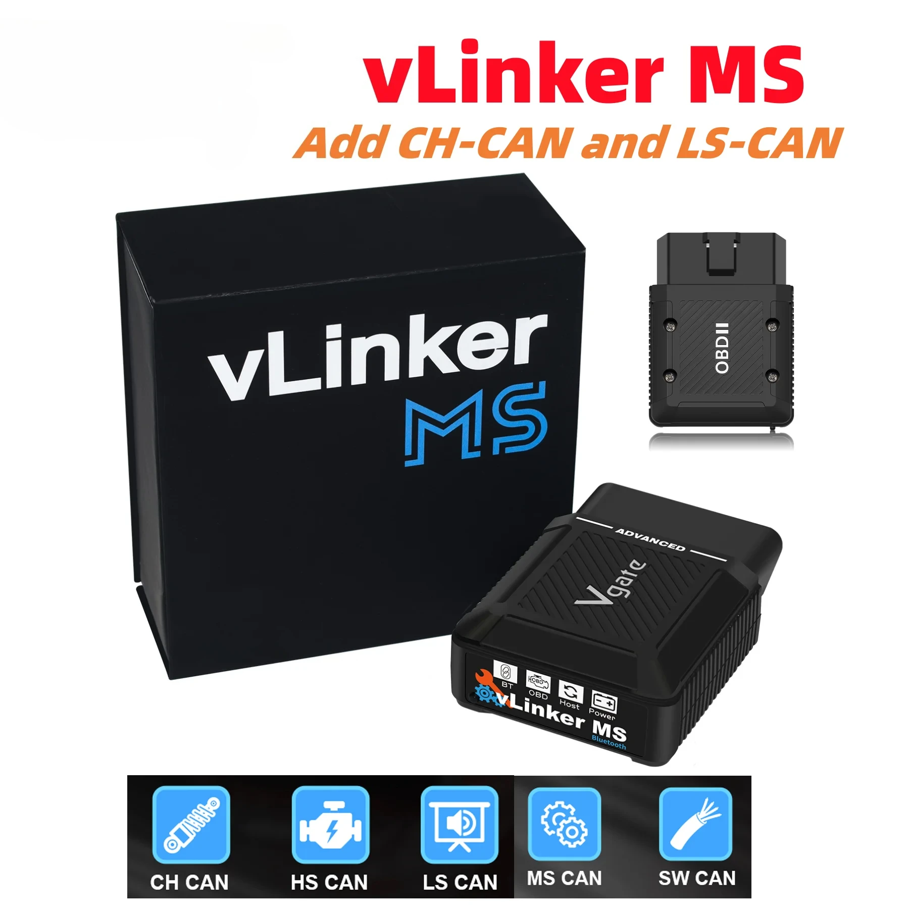 vLinker MS Upgrade ELM327 Bluetooth Support iOS/PC/Android Car Scanner OBD Auto Diagnostic Tool OBD 2 Scan PK ELM 327 V1 5