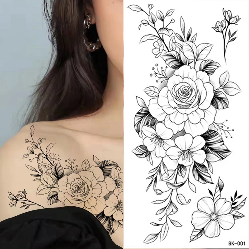 

Temporary & Removable Rose Flower Skin Tattoo Stickers Blossom Flase Tattoos for Body Apart Leg Arms Neck Back Flower Tattoos