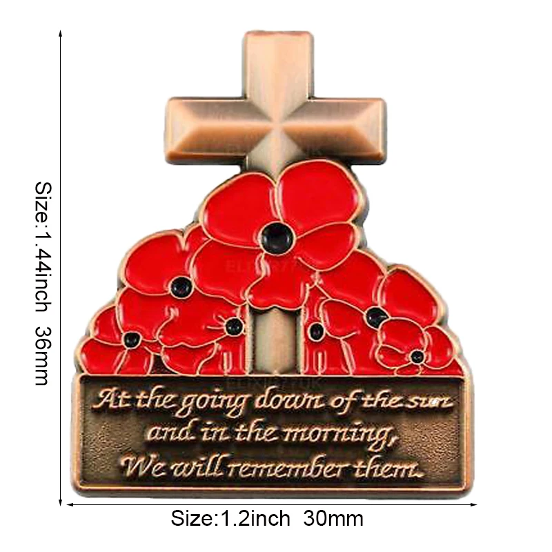 3D Cross Poppy Flower Badge Flag Metal Lapel Pin Flag Pin Badge
