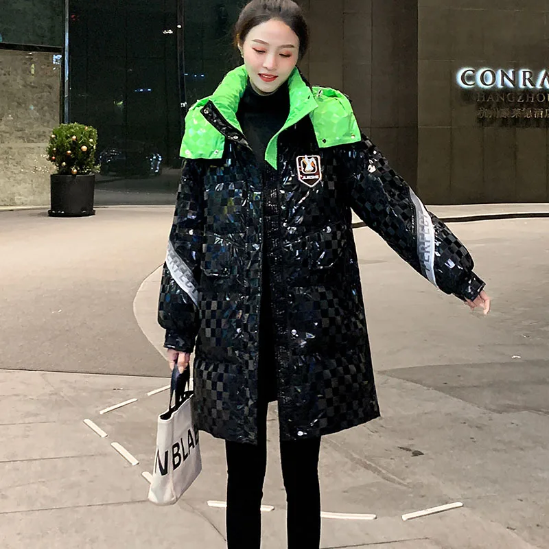 New Women's Black Bright Down Jacket Winter Thicken Cold Warm 90% White Duck Down Coat Female Detachable Hooded Parker Overcoat