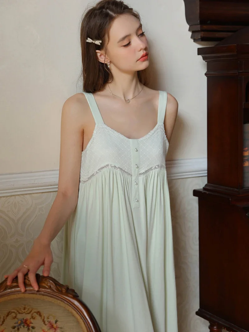 Women Cotton Lace Sexy Sling Backless Nightgown Vintage Princess Sweet Girl Summer New French Pajamas Nightdress Sleepwear