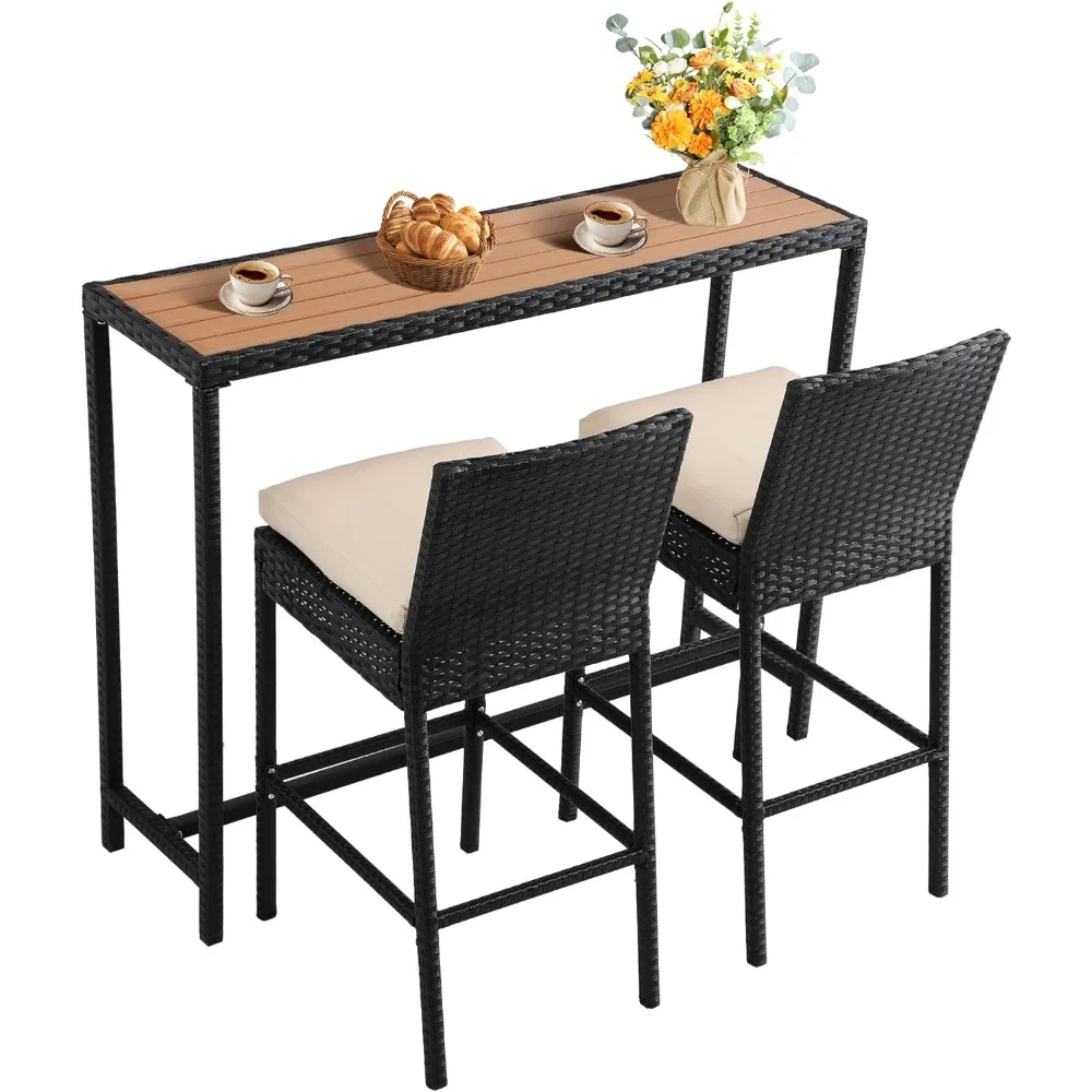 

Patio Bar Dining Set: Outdoor Durable Bar-Height Table & Cushioned Stools – Metal Set for Balcony, Backyard