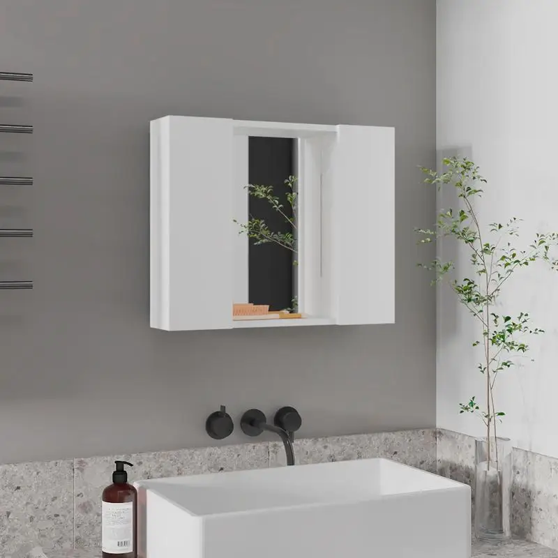 

1-Drawer White Medicine Cabinet with Mirror Storage Solution for Bathrooms