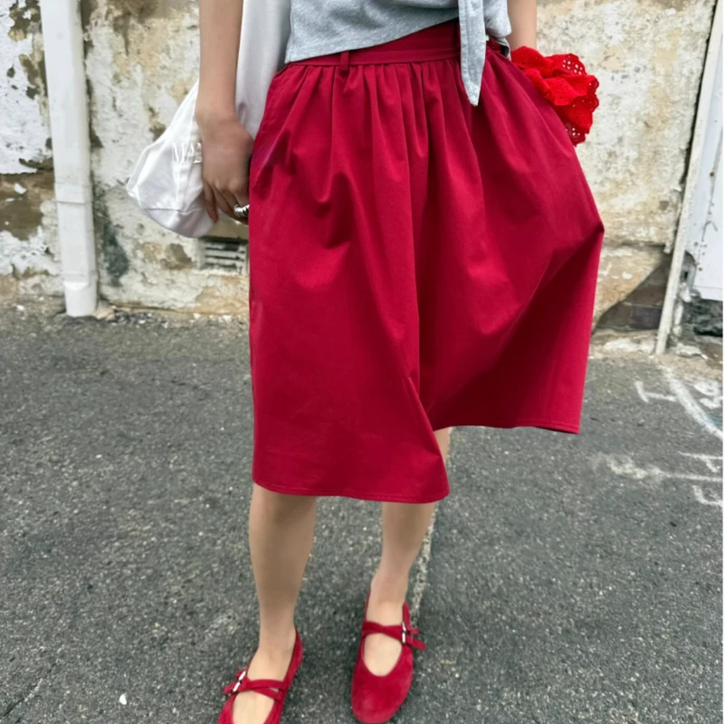 Chic High Waisted French Style Knee-length Skirt 2025 Summer Elergant Old Money Style Midi SKirt Good Quality