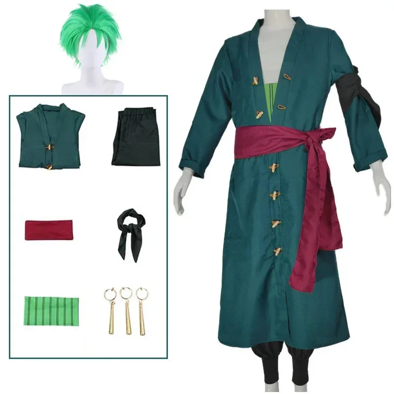 

Roronoas Cosplay Anime Costume Kimono Robe Zoro Cloak Uniform Halloween Outfits Earrings For Comic With Cosplay Men Clothes