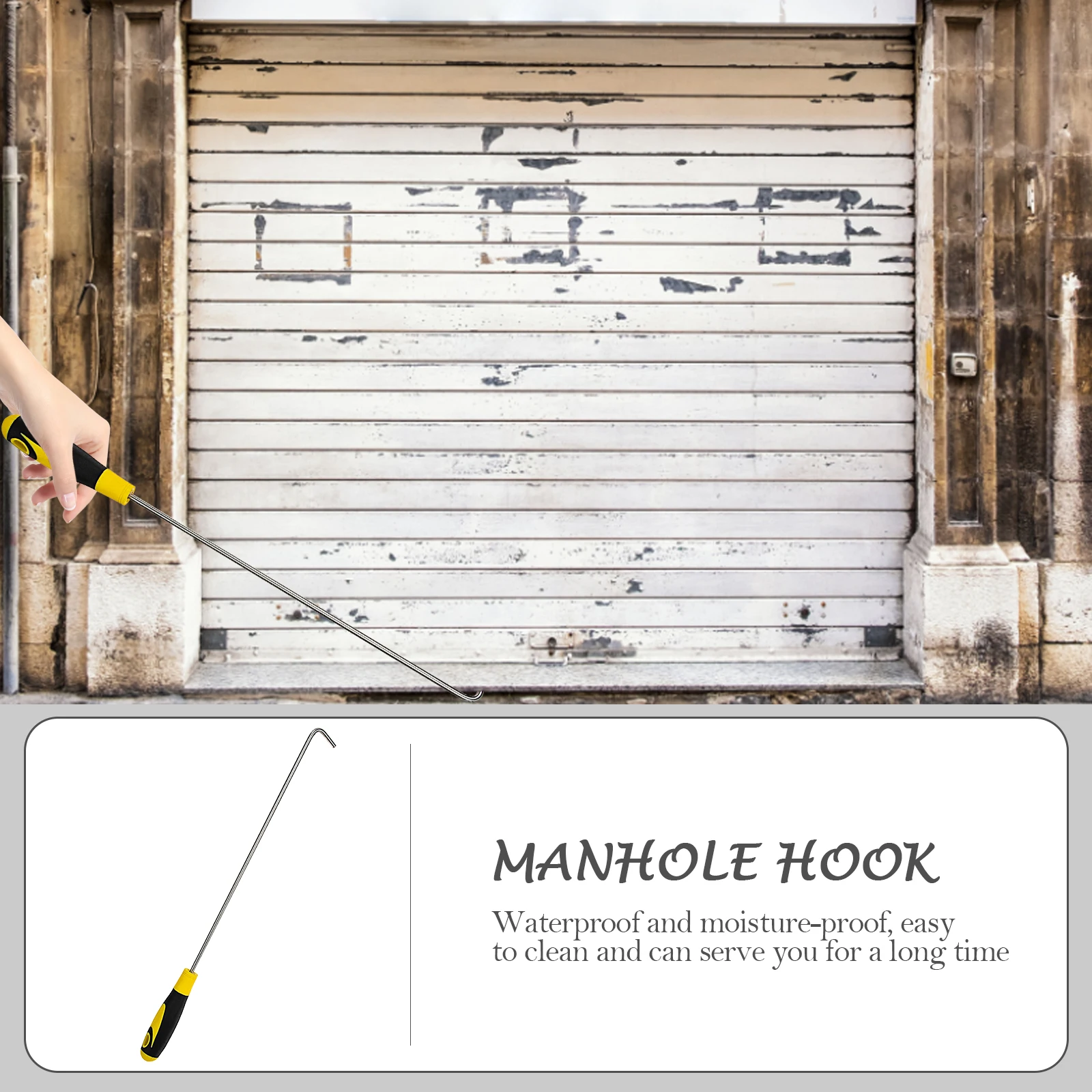 

Manhole Cover Hook Rubber Handle Steel Door Lifter Waterproof Durable For Household Shutter Rolling Sliding Door Lifting