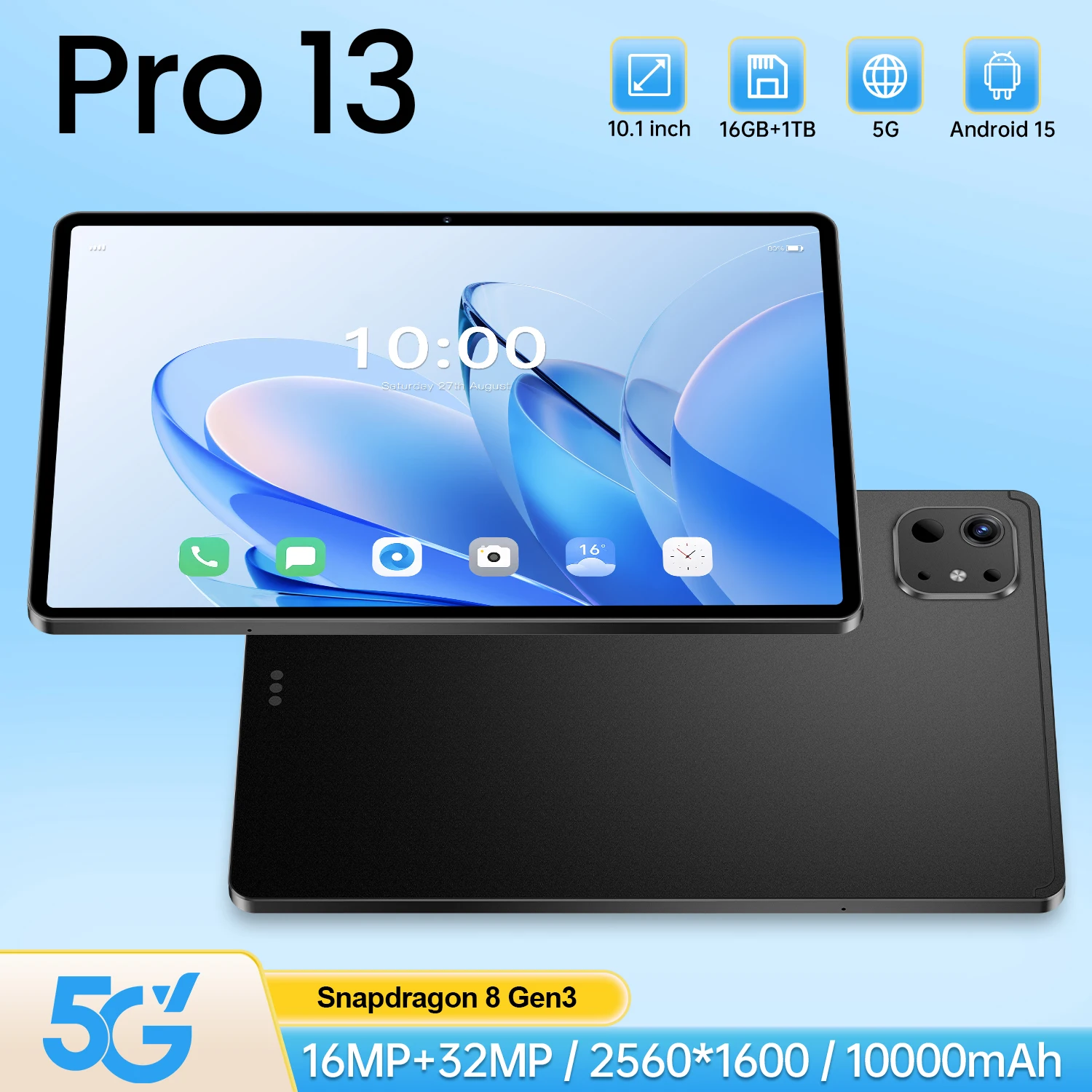 Global Original Pro 13 2025 Neues Tablet Snapdragon 8 Gen3 10,1 Zoll Android 15 16 GB + 1 TB 10000 mAh 5G Dual Card WiFi GPS Tab