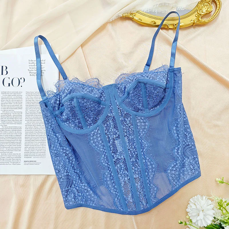 

Women Lace Bustier Top Sheer Mesh See Through Camisole Spaghetti Strap Slim Sexy Female Lingerie Bodyshaper Bustier Camisole