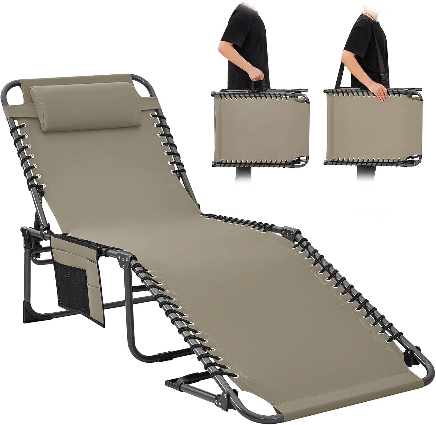 

Folding Chaise Lounge Chair for Outside Beach, Sunbathing, Patio, Pool, Lawn, Deck, Lay Flat Adjustable