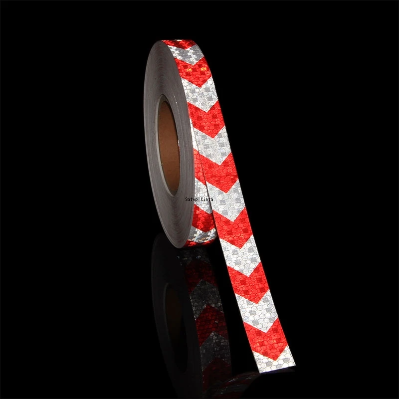 2.5cm*10m Adhesive Bicycle Reflective Tapes Warning Stickers Waterproof Road Safety White-Red Arrow Reflectors MTB Film For Cars