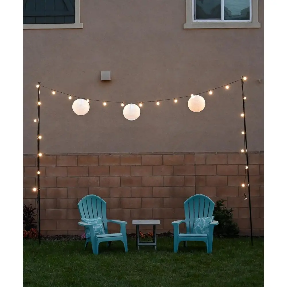 Yard Butler String Light Poles – Pacote com 2, Postes Externos Reforçados de 10 pés com Base de 13 polegadas de largura e Gancho de Topo em Espiral, Montagem Rápida, W