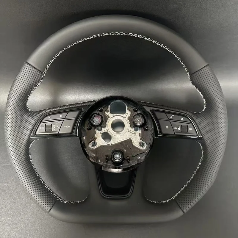 For Audi S RS Sline logo A4 A5 A6 A7 A3 S3 S4 B9 Custom Semi-perforated Leather Heated Steering Wheel Without Button and Paddle