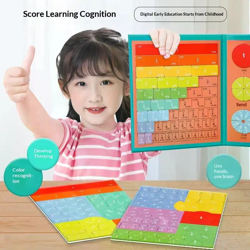1 Zestaw Magnetycznych Zabawek Edukacyjnych dla Dzieci do Nauki Ułamków, Zabawka Edukacyjna do Nauki Arytmetyki dla Dzieci, Drewniany Zestaw Książek z Ułamkami