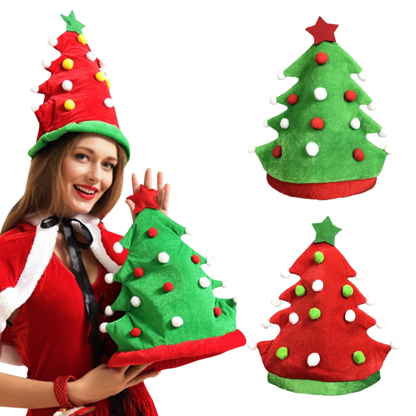 Merry Christmas Hat Red Green Christmas Tree Caps Christmas Decoration Xmas New Year 2023 Gifts Home Navidad Party Supplies