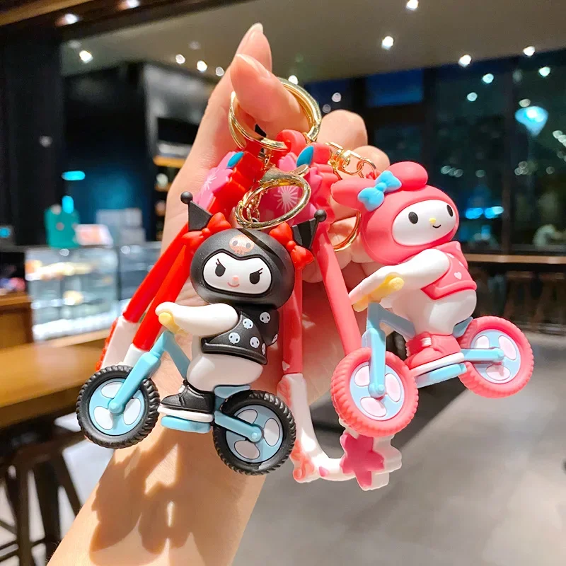 

MINISO Sanrio Bicycle Keychain Cute Kuromi Student Bag Decoration Car Key Accessories Children's Daily Surprise Party Gift