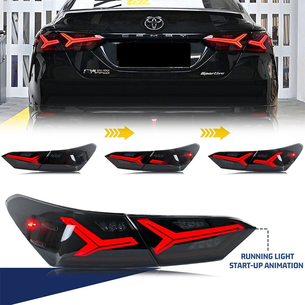 Pair Of Car Tail Light Assembly For Toyota Camry 2018-2021 LED Dynamic Turn Signal Start-up Animation Plug and Play Tail Lamps