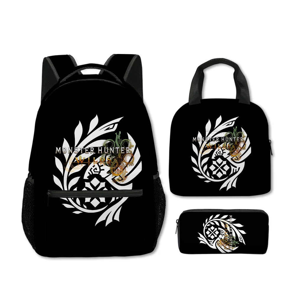 Cartoon Novelty Cool Monster Wilds 3D Print 3pcs/Set Student School Bags Laptop Backpack Crossbody Lunch bag Pencil Case