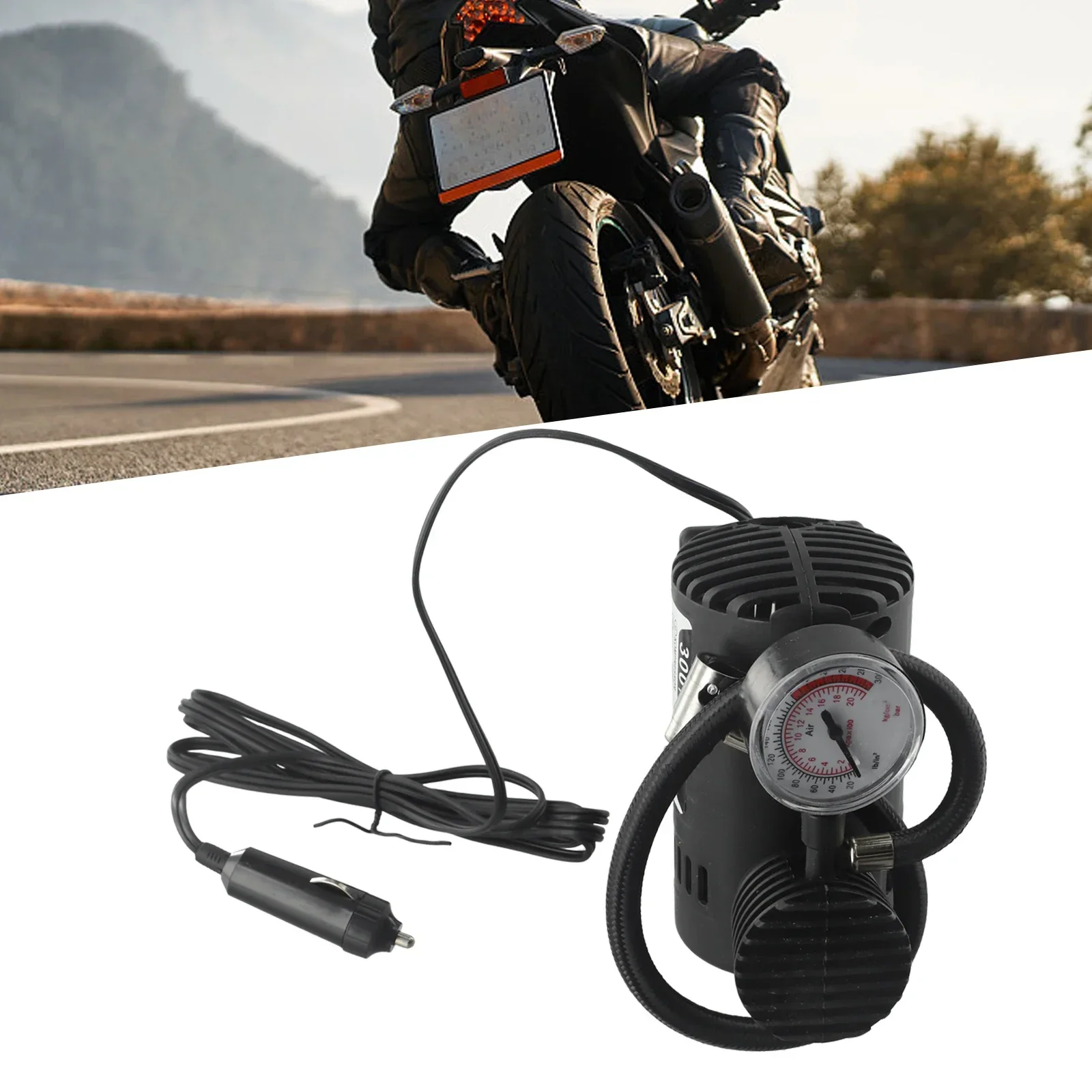 Tire Tyre Inflator Psi Portable Bicycle Motorcycle Tires Air Compressor Car Air Pump Metal ABS PSI Pump V Car Motorcycle Bicycle