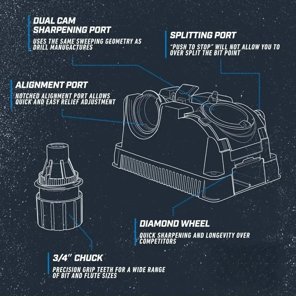 DD750X Electric Drill Bit Sharpener 3/32-3/4' High-Speed Portable for Steel Masonry Carbide Tool for Home Improvement 4