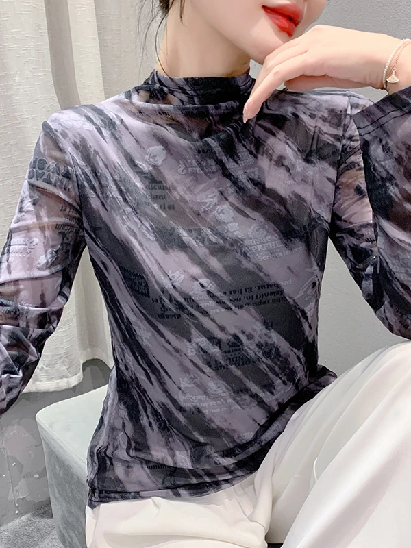 

Женская футболка Long Sve Me Base irt f с высоким воротником и принтом Street Sle, облегающий дышащий удобный топ Faion