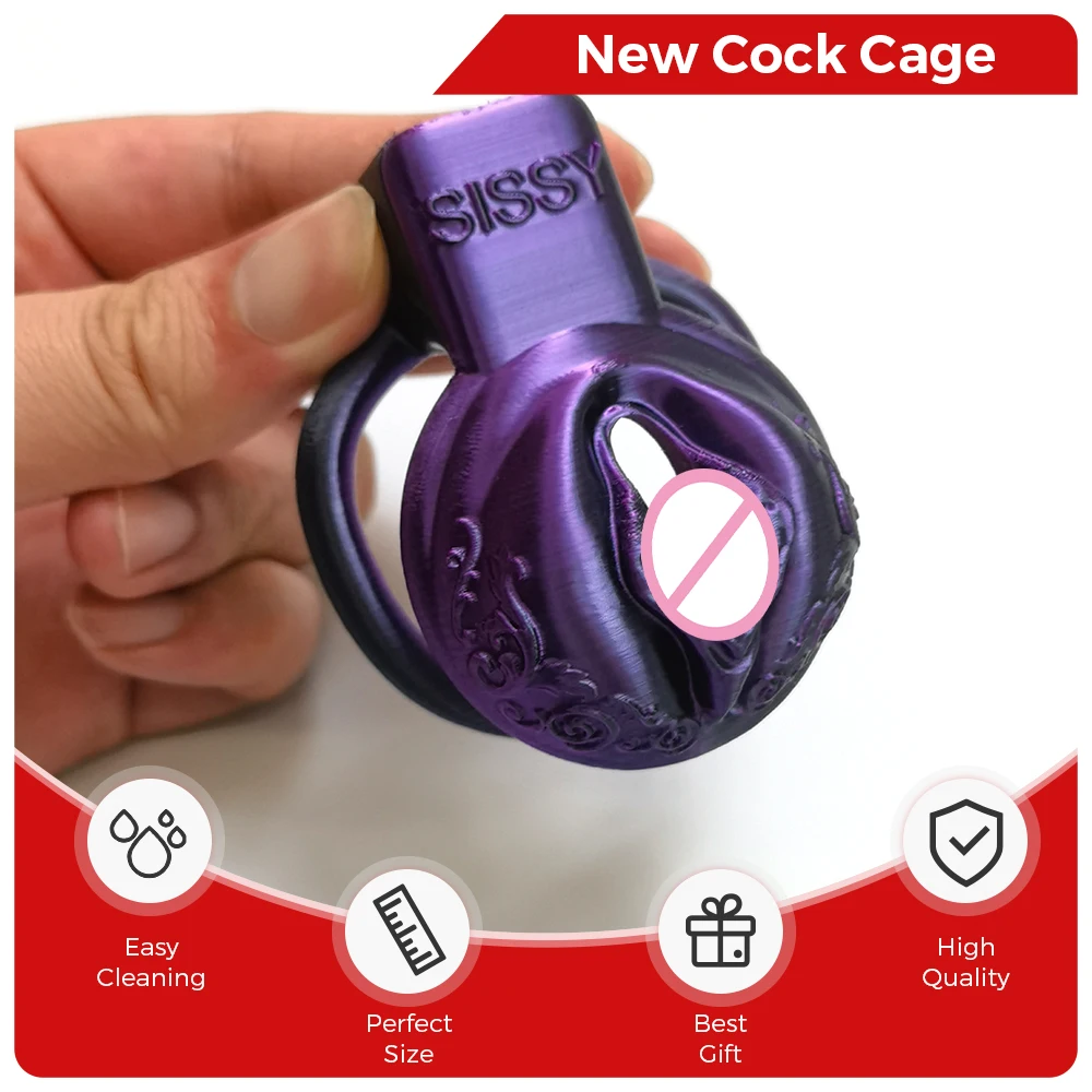 

5Ring Purple-Black Shiny Pussy Vaginal Mix Color Chastity Cage Devices TS CD Sissy Male Cock Cage Ladyboy Gay Adult Men Sex Toys