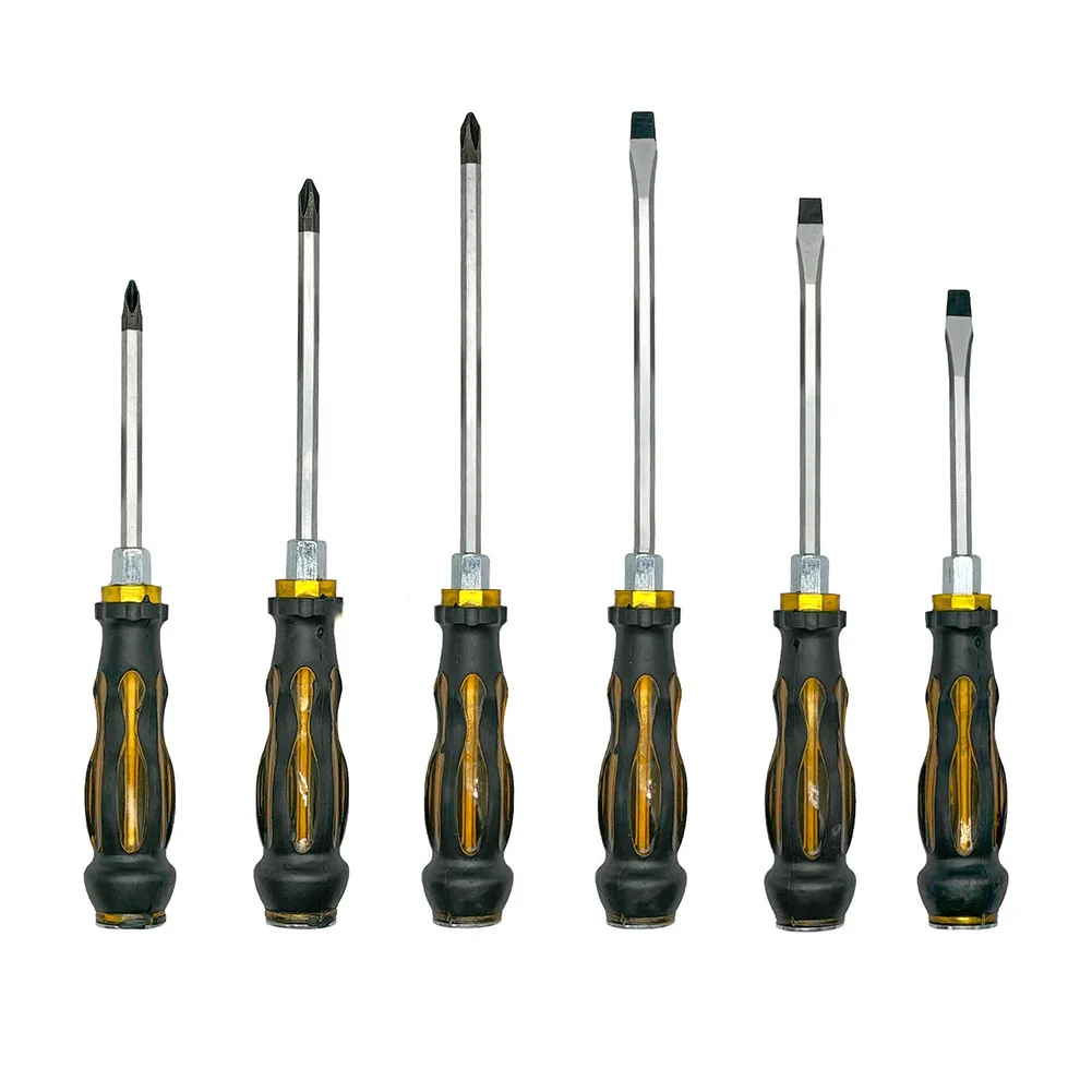 

6pcs Screwdriver Set Magnetic Screwdriver Slotted And Cross With Rubber Handle Home Improvement Equipment Assembly Tool