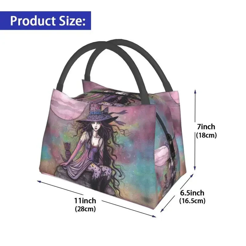 Witch Cat Fantasy Art Insulated Lunch Tote Bag for Women Halloween Cooler Thermal Food Lunch Box Hospital Office