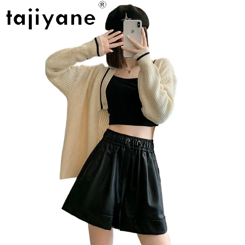 TAJIYANE Real Sheepskin Shorts Women 2024 Luxury Korean Style Genuine Leather Short Autumn Winter Womans Clothing шорти жіночі