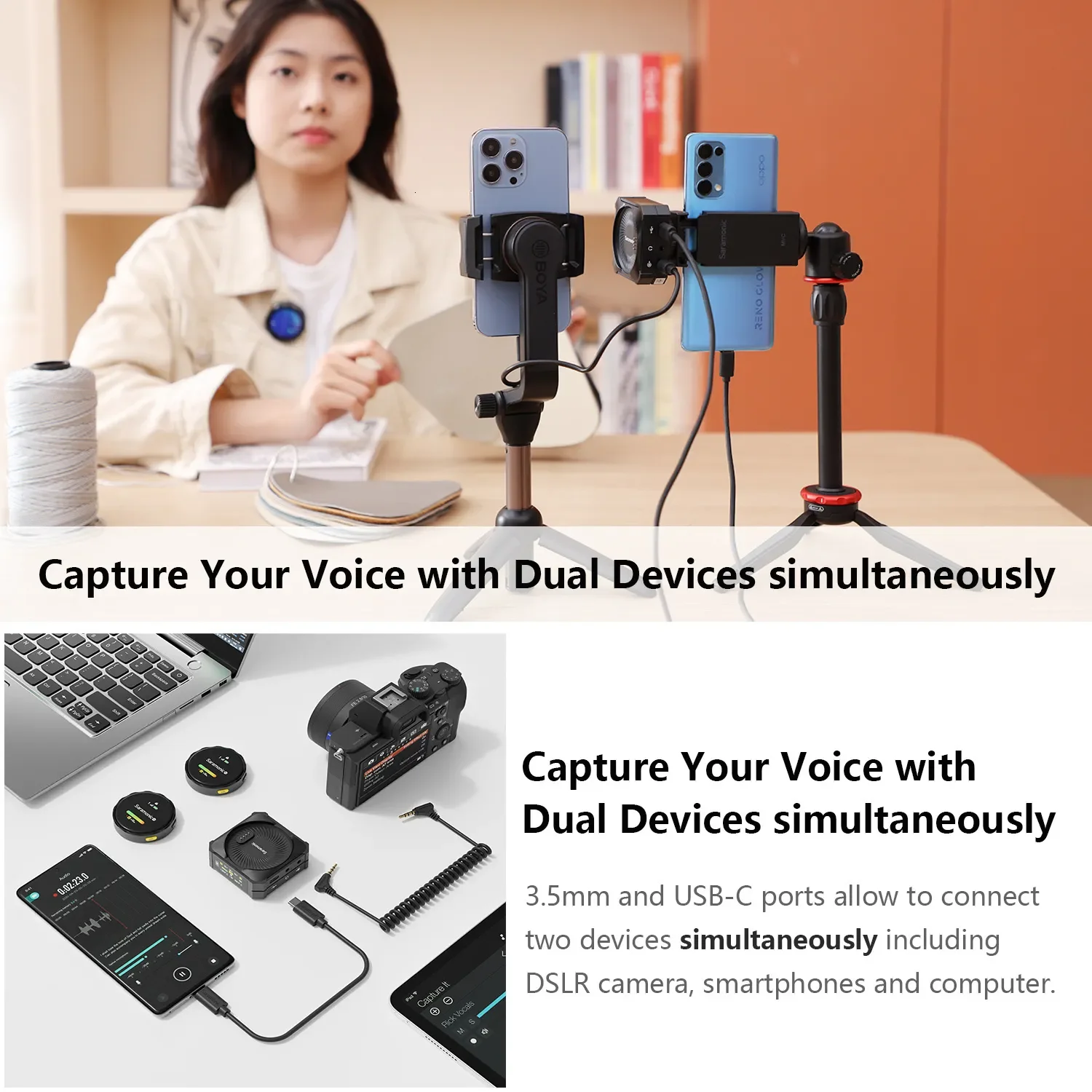 Microphones Saramonic mikrofon kerah Lavalier nirkabel kamera DSLR PC Laptop   Android tipe c Streaming langsung view 5