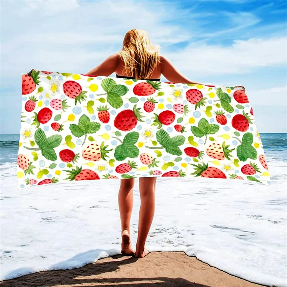 Strawberries Microfiber Beach Towel Fruit Absorbent Swimming Towel Lightweight Quick Drying Pool Towel Perfect for Men and Women
