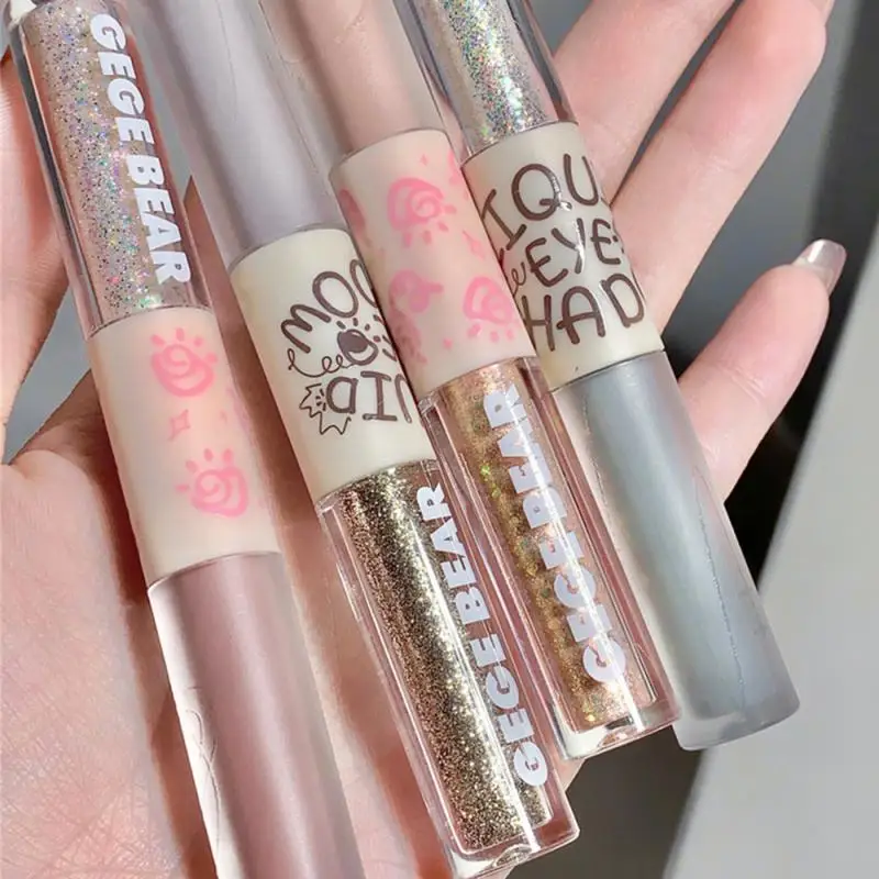 Double-headed Liquid Eyeshadow Matte Pearlescent Thin Shiny Film Overlay Brightening Eye Shadow Waterproof Easy To Color Makeup