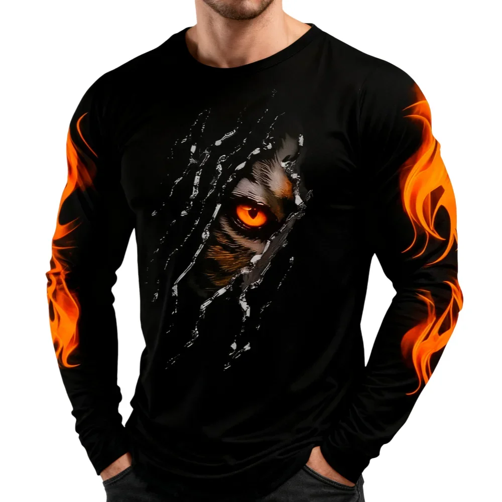 Flame Scratch Herren 3D-Druck Herbst Casual Rundhals Langarm T-Shirt Outdoor Sport Party Casual Hip-Hop Street Trend Top – Detail 12