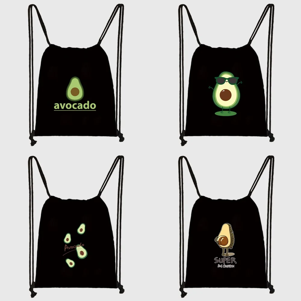 Avocado with Drawstring Shopping Bag Travel Cartoon School Eco Friendly Foldable String Backpack for Gym Workout Outdoor Running