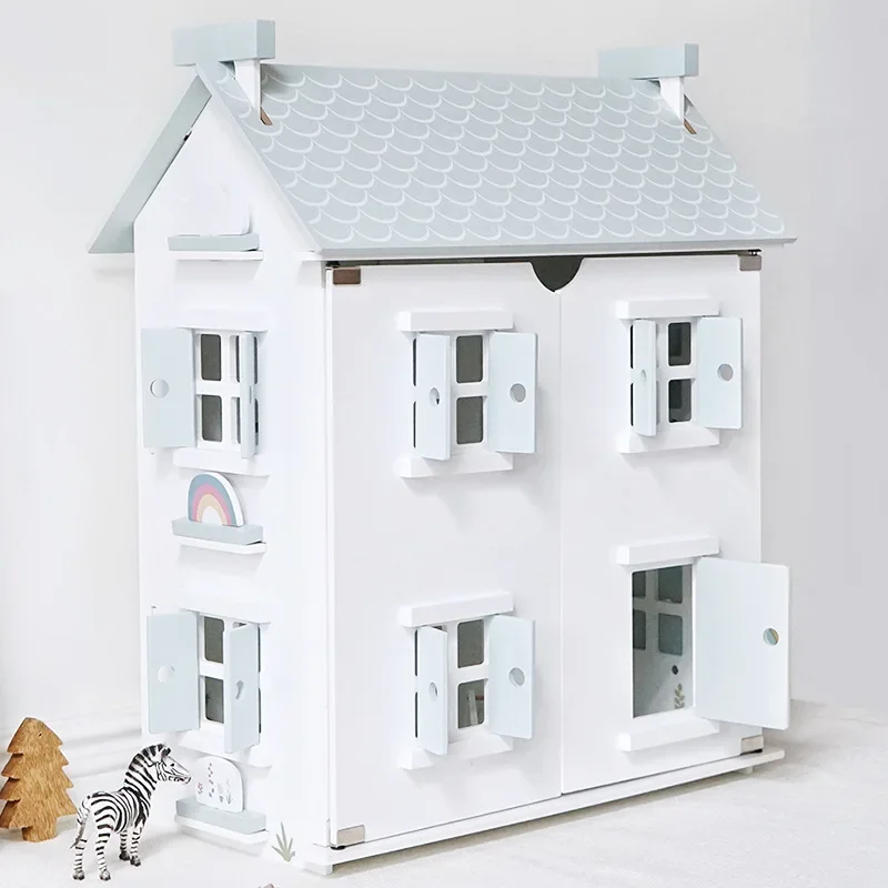 Girls Toy Diy Large Dollhouse Wood Princess Villa Miniature Doll House Furniture House Accessories Montessori Interactive Toys