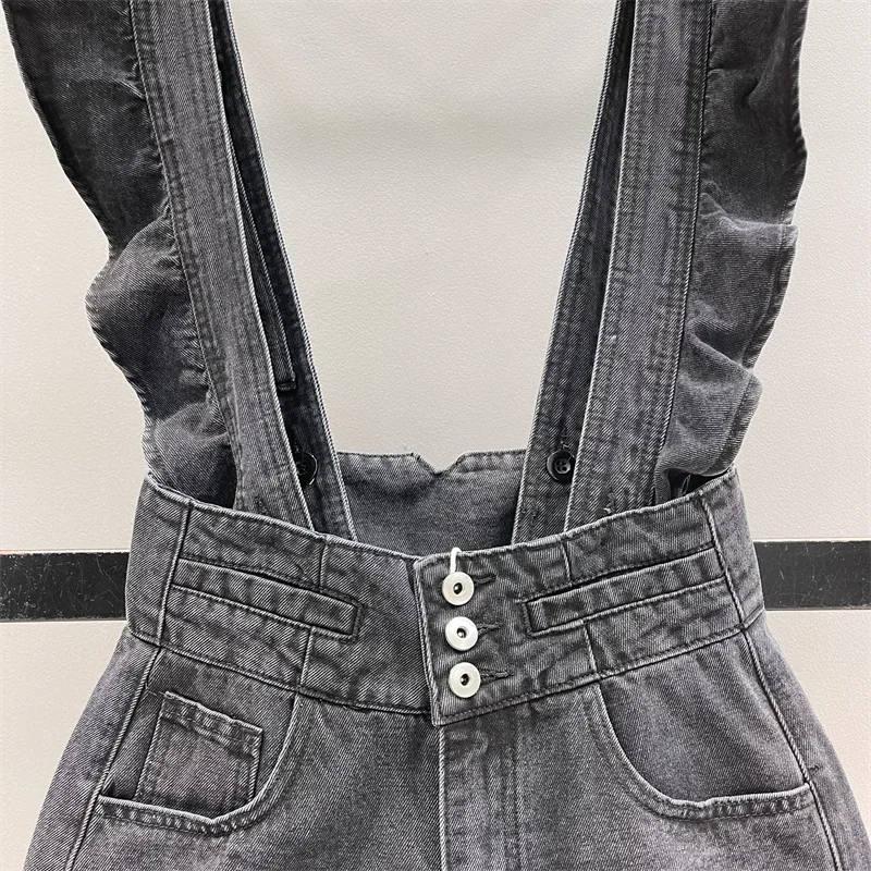 Mono vaquero de cintura alta con efecto antienvejecimiento, plones cortos de verano para mujer con bolsillos, jeans de pi...