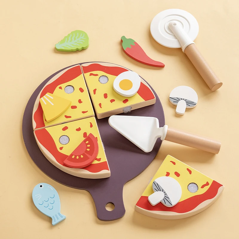 キッチンごっこ遊びおもちゃ木製シミュレーション食品アクセサリーピザサラダデザートセットモンテッソーリ教育玩具幼児ギフト用