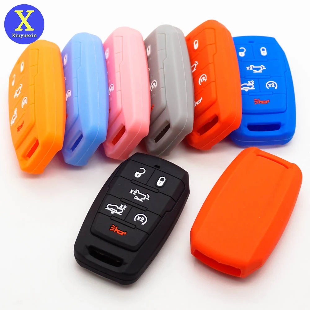 

Xinyuexin Silicone Car Key Case Cover Fob for Dodge Ram 1500 Smart Key 6 Buttons 2019 2020 New Remote Key Holder Bag Protection