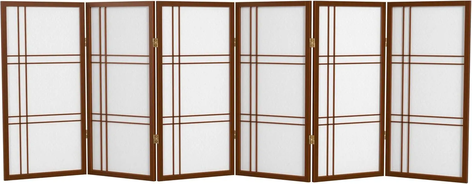 3 Ft. Short Double Cross Shoji Screen - Walnut - 6 Panels