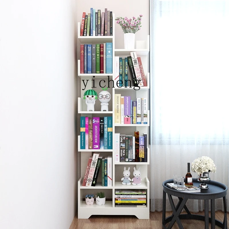

ZYA simple small bookshelf floor shelf integrated solid wood does not take up space household bookcase