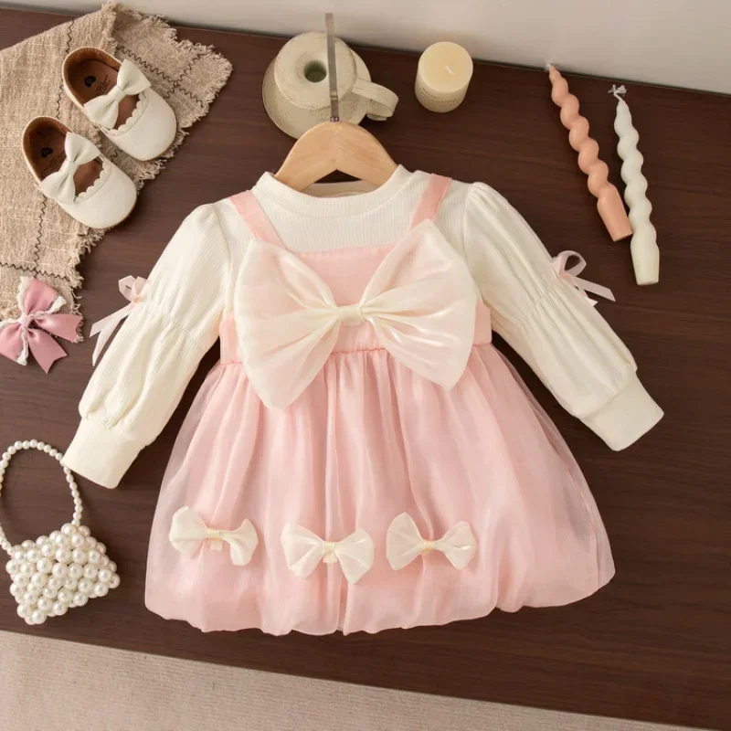 

Autumn Kids Clothes 1-4Y Kids Dress for Girls Big Bow Gilrs Clothes Ribbon Long Sleeve Princess Dresses
