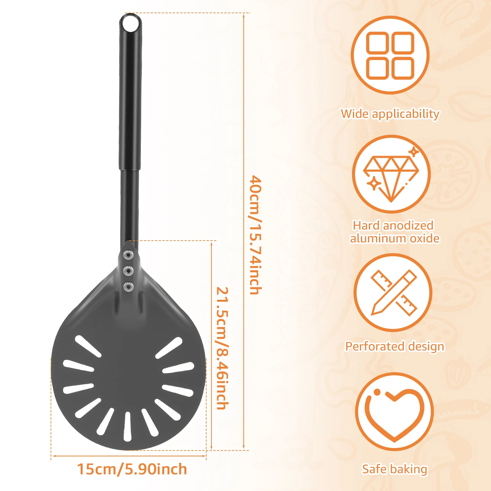 Pizza Turning Peel with Long Handle Aluminum Pizza Peel Spinner Perforated Pizza Turner Spinner Non-Stick Pizza Paddle for Home