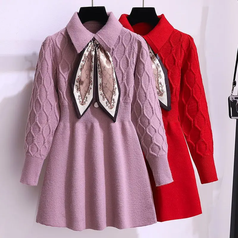 Girls Autumn Winter Knitted Dress Preppy Style Princess Dress New Year Party Kids Sweater Dress Children Clothing